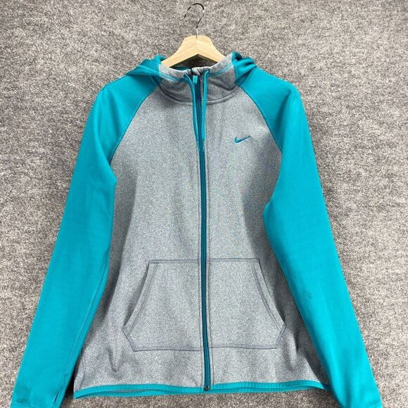 Nike Activewear Track Jacket Women M Medium Gray Full Zip Hooded Therma Fit - Picture 3 of 10